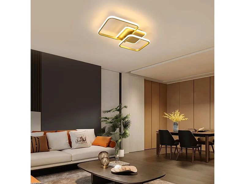 Plafonnier LED Moderne Carré en Acrylique 54W 6075LM Blanc Chaud 3000K - Éclairage pour Salon, Chambre, Cuisine, Couloir