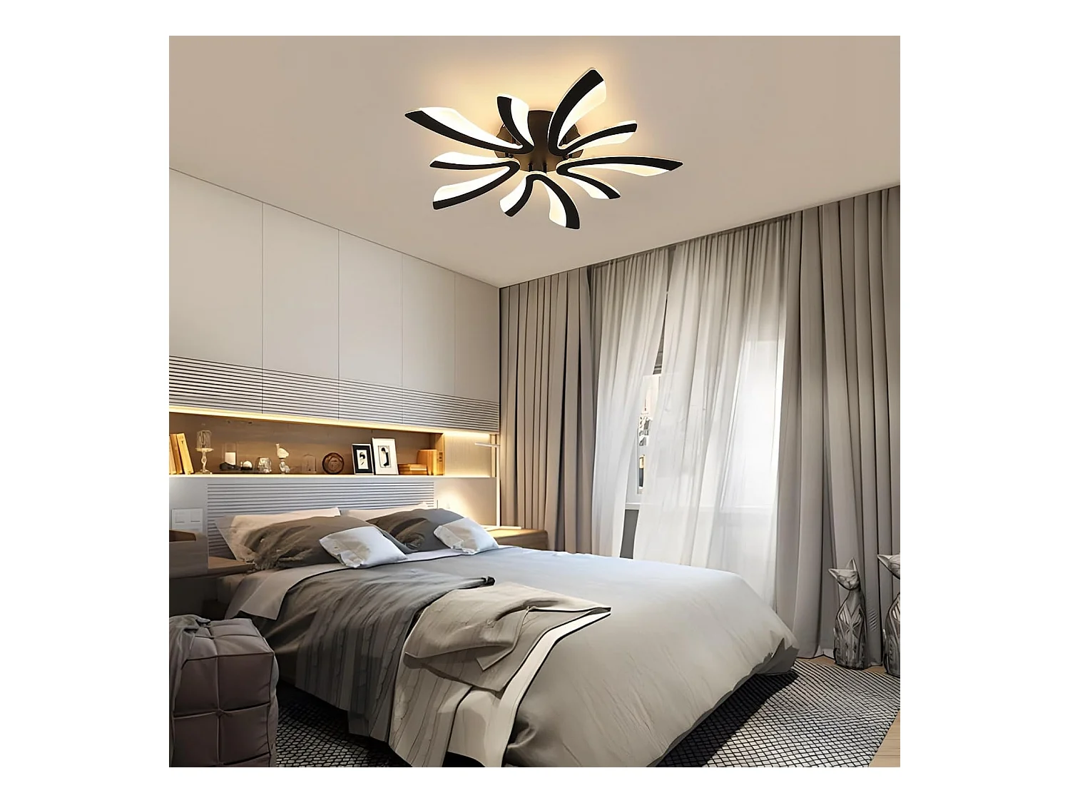 Plafonnier LED, 50W 5625LM Lampe de Plafond, Moderne Luminaire Plafonnier pour Salon, Chambre à Coucher, 72cm, Lumière Chaude 3000K, Noir