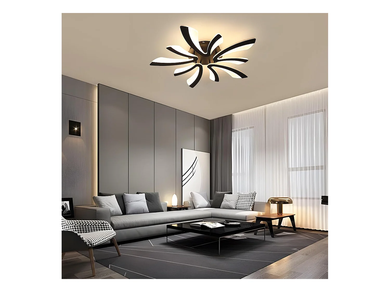 Plafonnier LED, 50W 5625LM Lampe de Plafond, Moderne Luminaire Plafonnier pour Salon, Chambre à Coucher, 72cm, Lumière Chaude 3000K, Noir