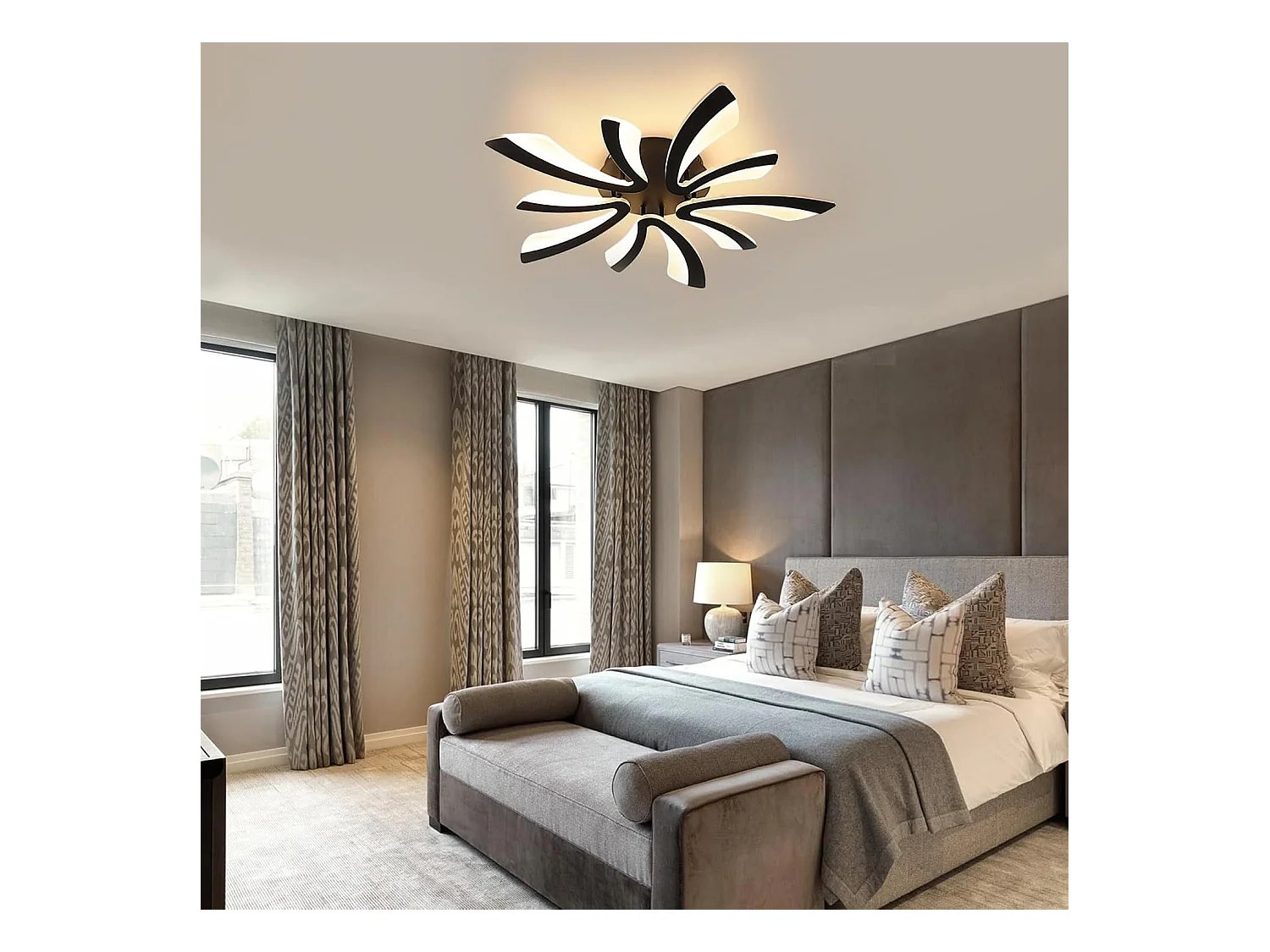 Plafonnier LED, 50W 5625LM Lampe de Plafond, Moderne Luminaire Plafonnier pour Salon, Chambre à Coucher, 72cm, Lumière Chaude 3000K, Noir