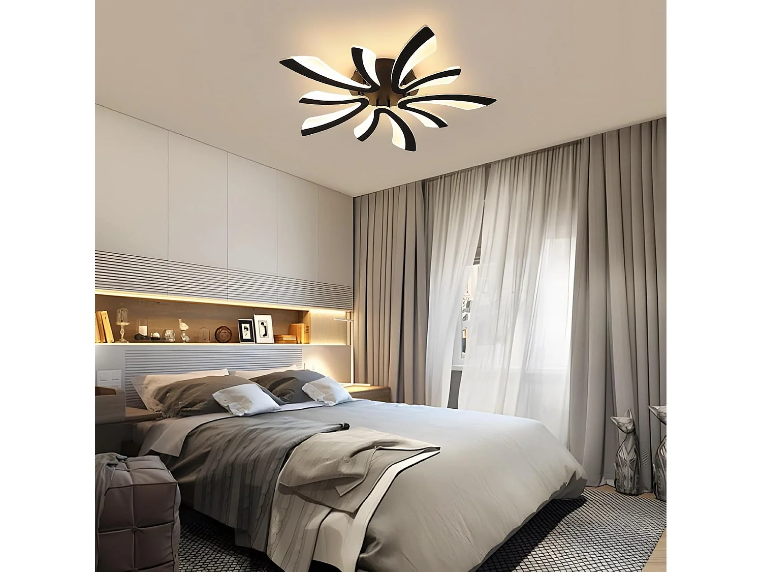 Plafonnier LED, 50W 5625LM Lampe de Plafond, Moderne Luminaire Plafonnier pour Salon, Chambre à Coucher, 72cm, Lumière Chaude 3000K, Noir