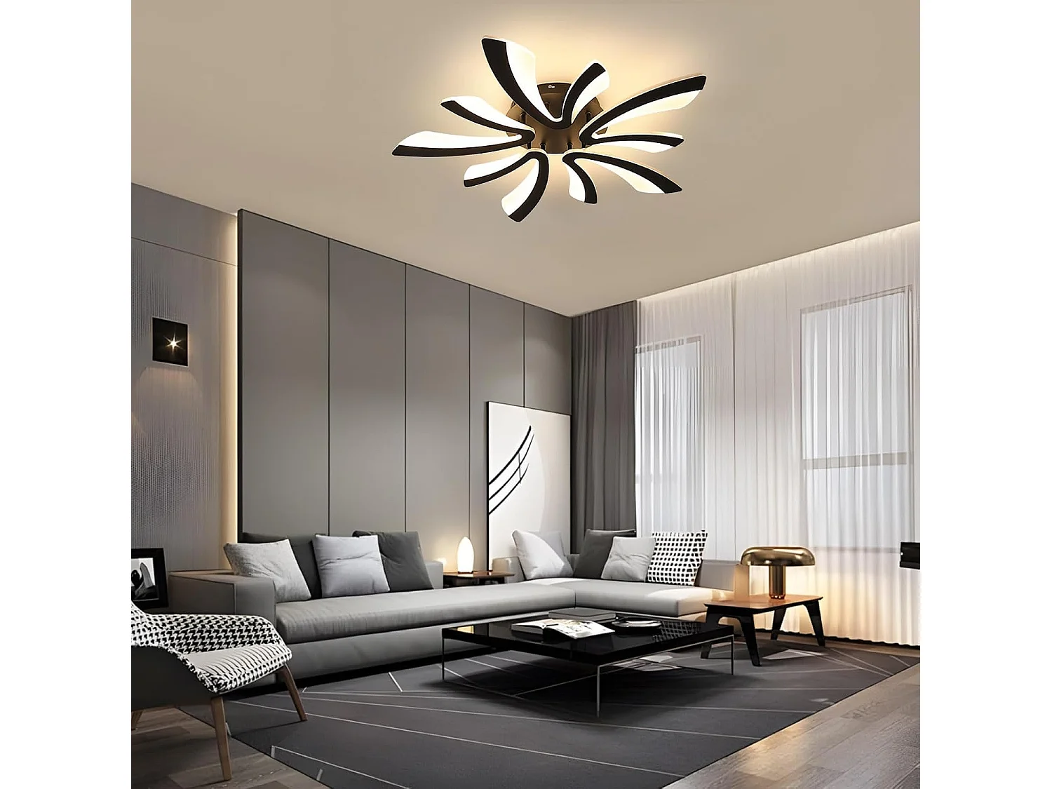 Plafonnier LED, 50W 5625LM Lampe de Plafond, Moderne Luminaire Plafonnier pour Salon, Chambre à Coucher, 72cm, Lumière Chaude 3000K, Noir