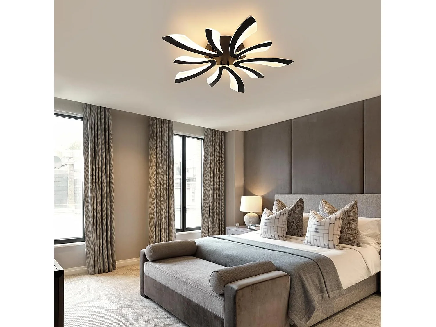 Plafonnier LED, 50W 5625LM Lampe de Plafond, Moderne Luminaire Plafonnier pour Salon, Chambre à Coucher, 72cm, Lumière Chaude 3000K, Noir