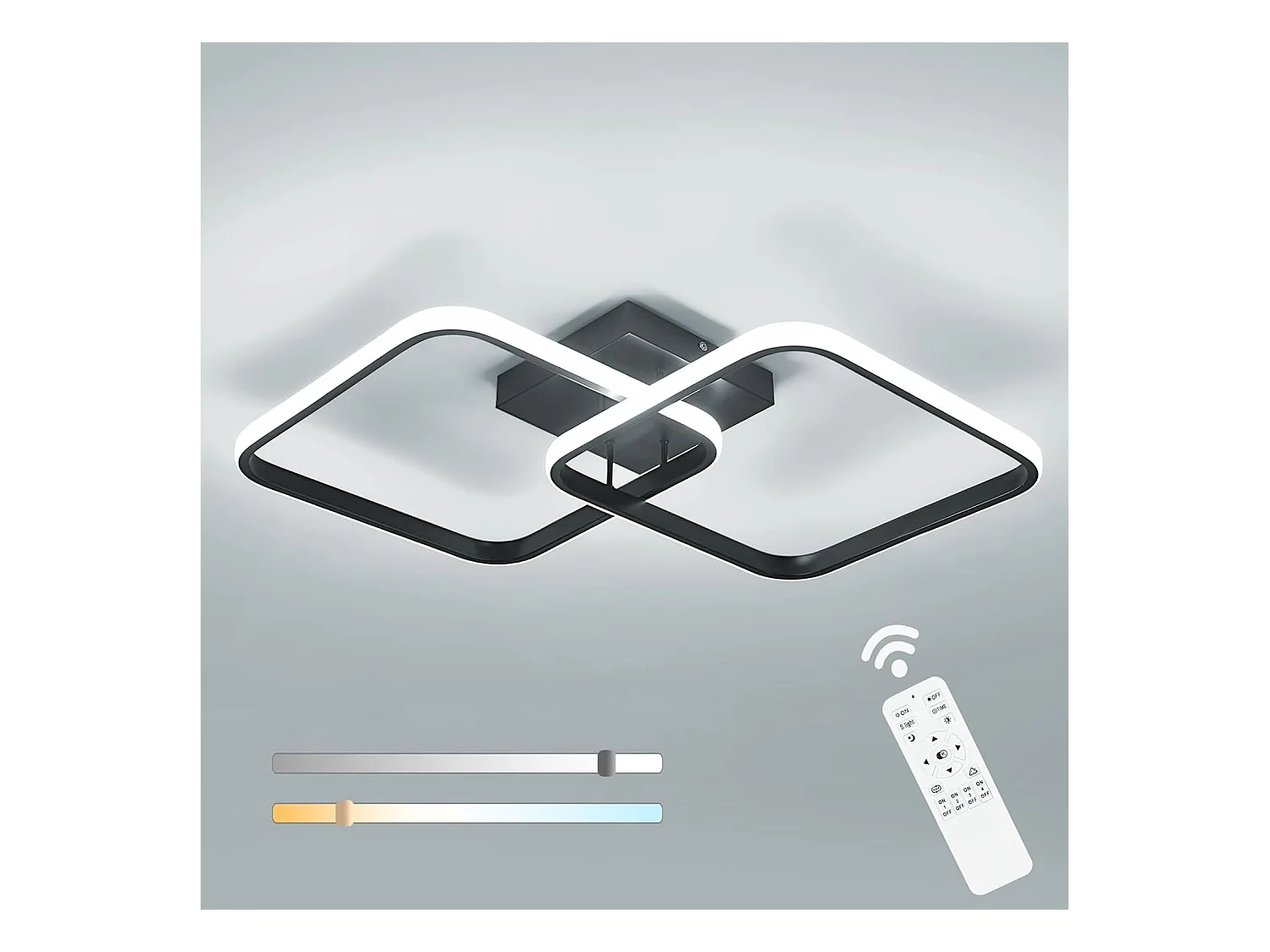 Plafonnier LED Noir Moderne avec Télécommande - Luminosité Réglable 3000K-6500K, Design Géométrique pour Salon et Chambre