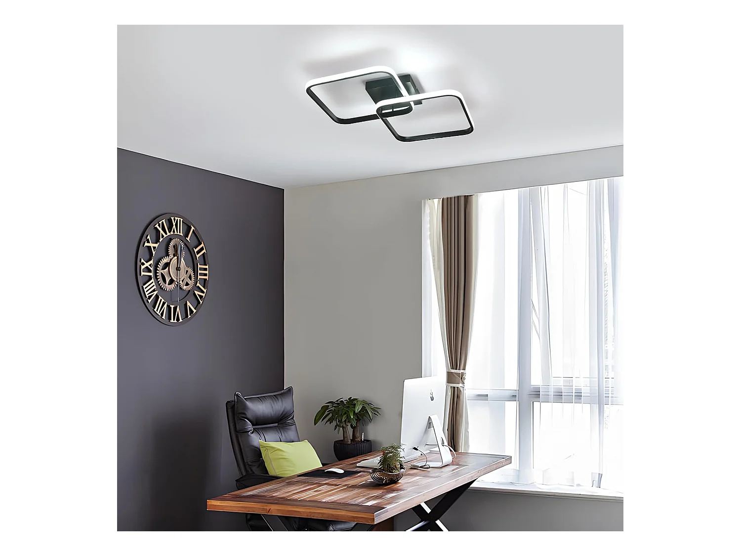 Plafonnier LED Noir Moderne avec Télécommande - Luminosité Réglable 3000K-6500K, Design Géométrique pour Salon et Chambre