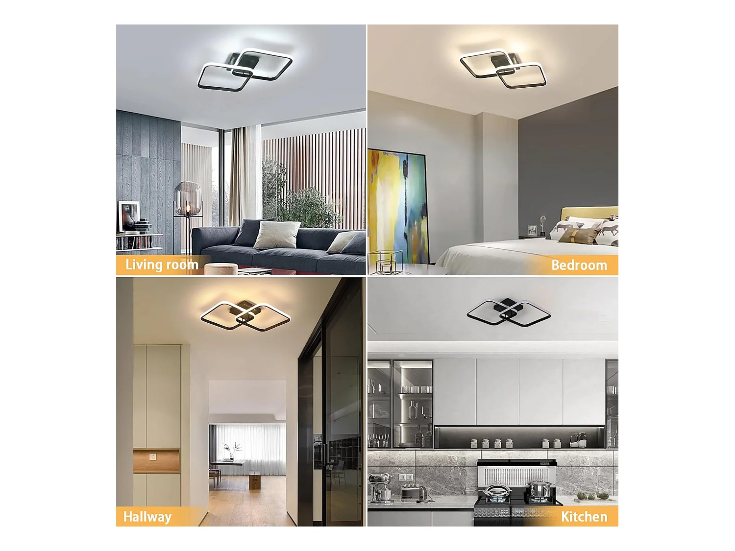 Plafonnier LED Noir Moderne avec Télécommande - Luminosité Réglable 3000K-6500K, Design Géométrique pour Salon et Chambre