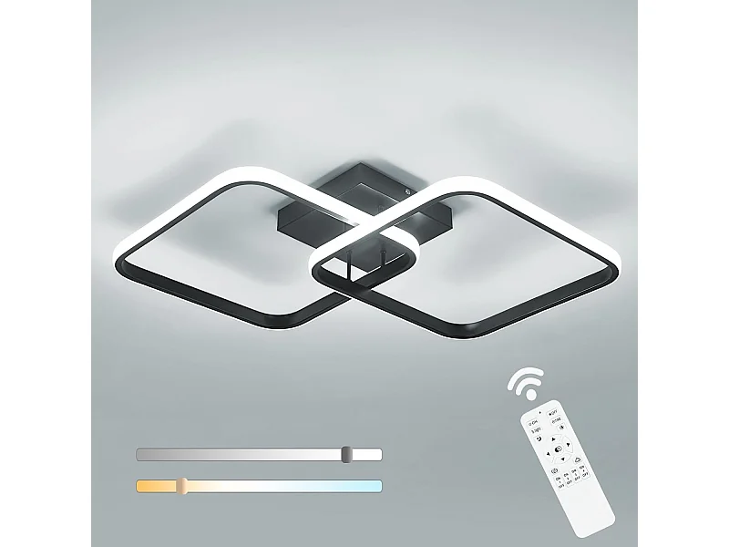 Plafonnier LED Noir Moderne avec Télécommande - Luminosité Réglable 3000K-6500K, Design Géométrique pour Salon et Chambre