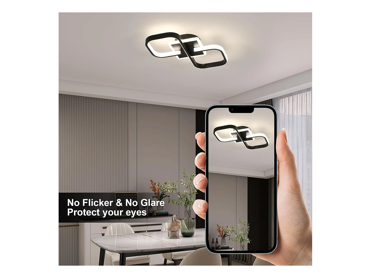 Plafonnier LED Moderne Salon/Couloir - 36W 4050LM Carré 40.5CM - Lumière Neutre 4500K Noir Acrylique