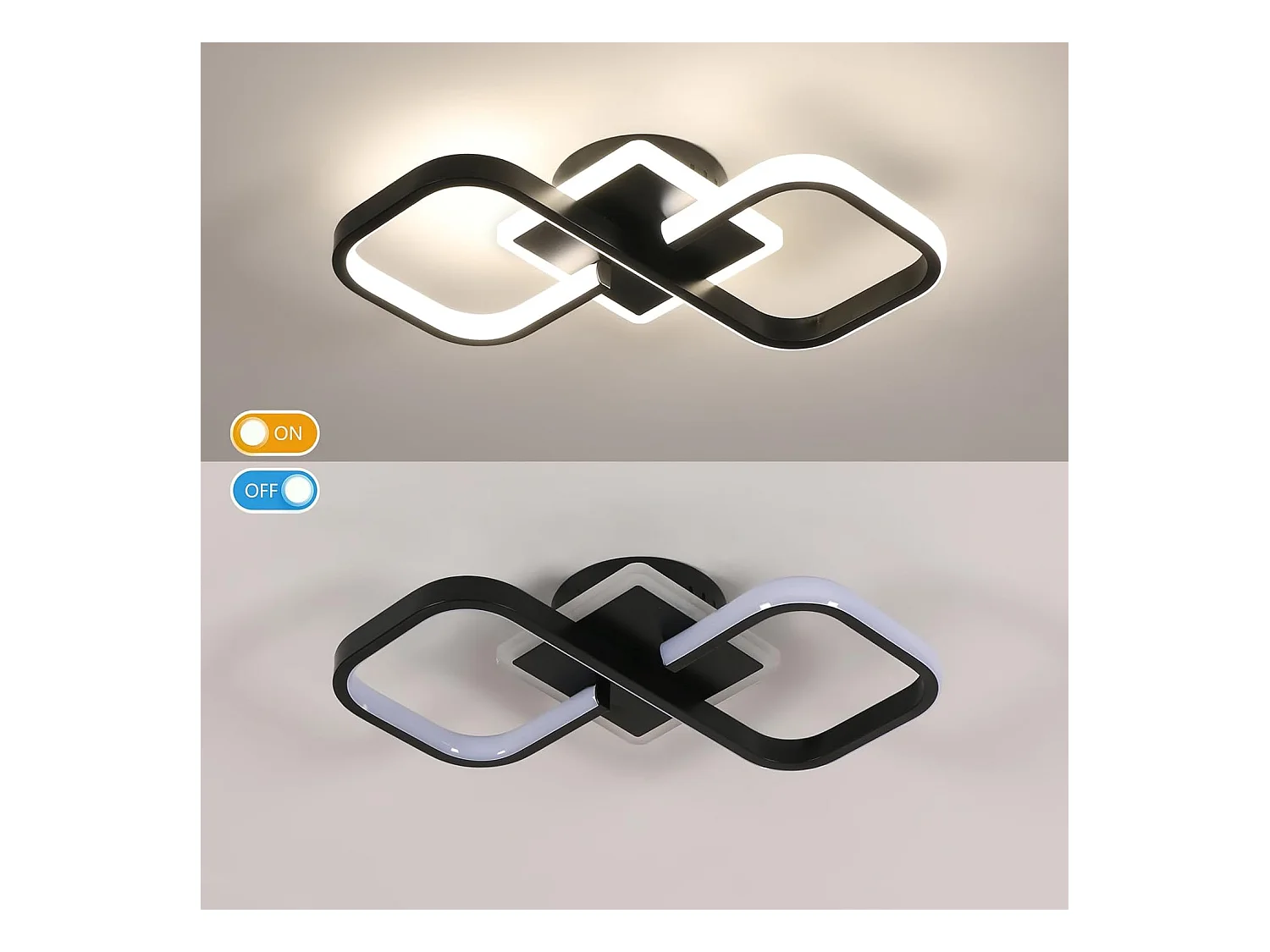 Plafonnier LED Moderne Salon/Couloir - 36W 4050LM Carré 40.5CM - Lumière Neutre 4500K Noir Acrylique