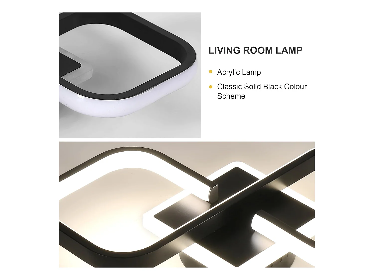 Plafonnier LED Moderne Salon/Couloir - 36W 4050LM Carré 40.5CM - Lumière Neutre 4500K Noir Acrylique