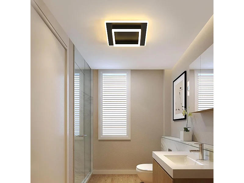 Plafonnier LED, 30W Lampe de Plafond Noir en Acrylique 3600LM, Blanc Chaud 3000K Luminaire Plafonnier Carré pour Cuisine Chambre Salle à Manger