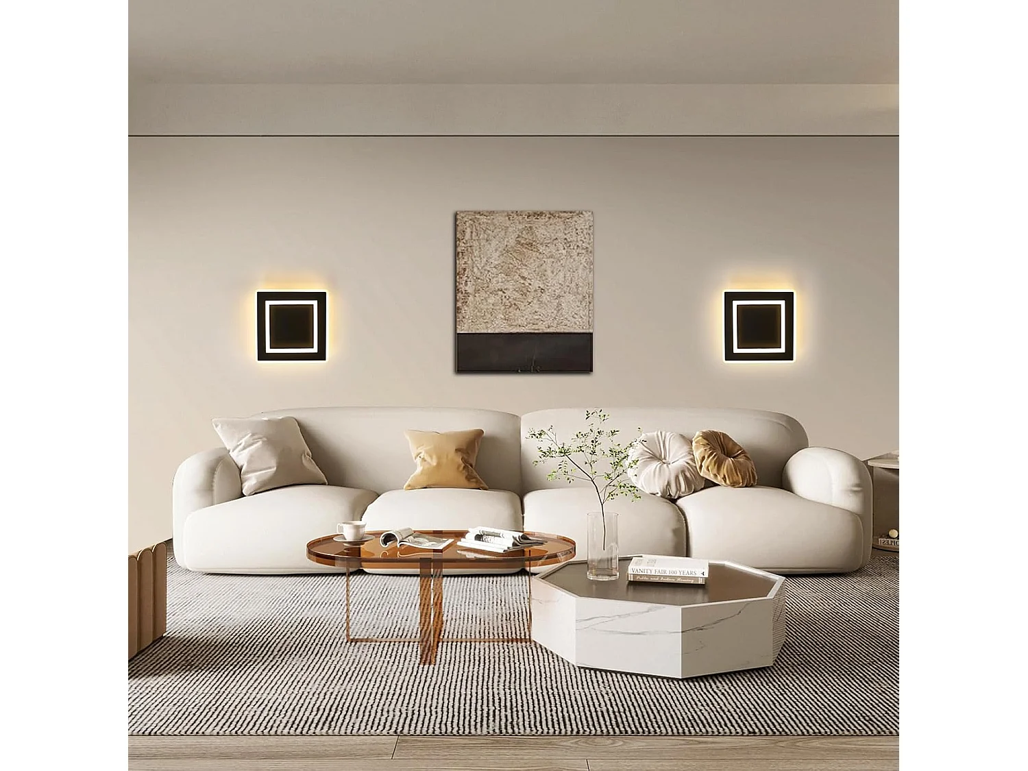 Plafonnier LED, 30W Lampe de Plafond Noir en Acrylique 3600LM, Blanc Chaud 3000K Luminaire Plafonnier Carré pour Cuisine Chambre Salle à Manger