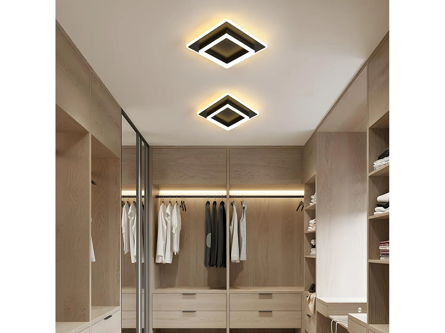 Plafonnier LED, 30W Lampe de Plafond Noir en Acrylique 3600LM, Blanc Chaud 3000K Luminaire Plafonnier Carré pour Cuisine Chambre Salle à Manger