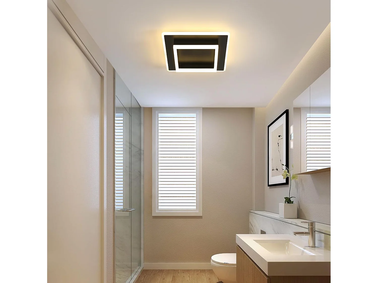 Plafonnier LED, 30W Lampe de Plafond Noir en Acrylique 3600LM, Blanc Chaud 3000K Luminaire Plafonnier Carré pour Cuisine Chambre Salle à Manger