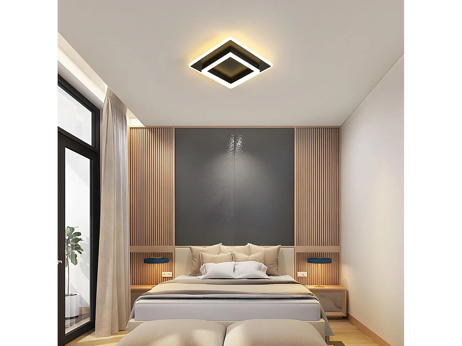 Plafonnier LED, 30W Lampe de Plafond Noir en Acrylique 3600LM, Blanc Chaud 3000K Luminaire Plafonnier Carré pour Cuisine Chambre Salle à Manger