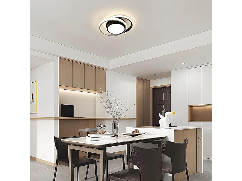 Plafonnier LED Rond Moderne 32W 3600LM - Noir 28cm pour Cuisine/Salle de Bain/Salon/Chambre - Lumière Naturelle 4500K