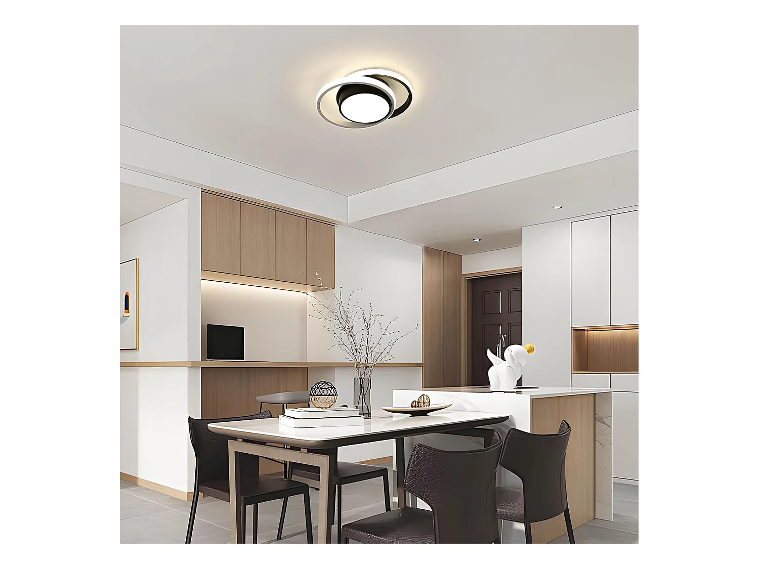 Plafonnier LED Rond Moderne 32W 3600LM - Noir 28cm pour Cuisine/Salle de Bain/Salon/Chambre - Lumière Naturelle 4500K