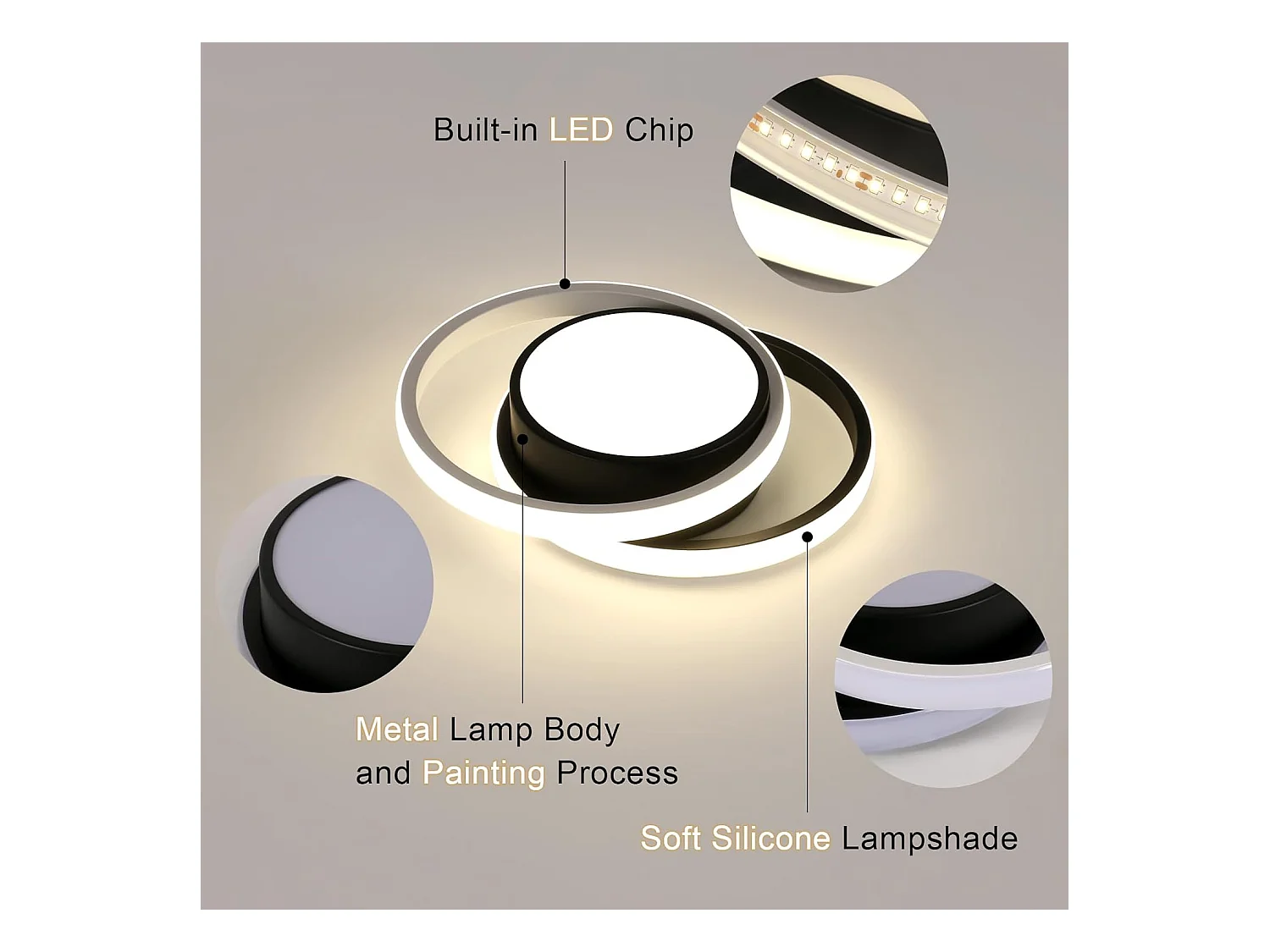 Plafonnier LED Rond Moderne 32W 3600LM - Noir 28cm pour Cuisine/Salle de Bain/Salon/Chambre - Lumière Naturelle 4500K