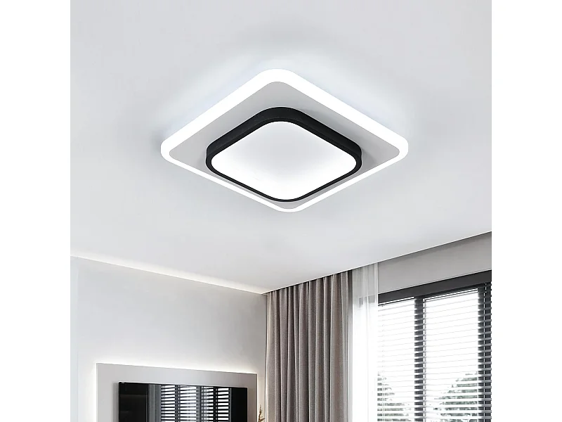 Plafonnier LED Moderne 30W 3375LM Carré Acrylique Noir  Luminaire Élégant pour Salon Chambre Cuisine Couloir 30CM（Lumière Blanche Froide 6500K）