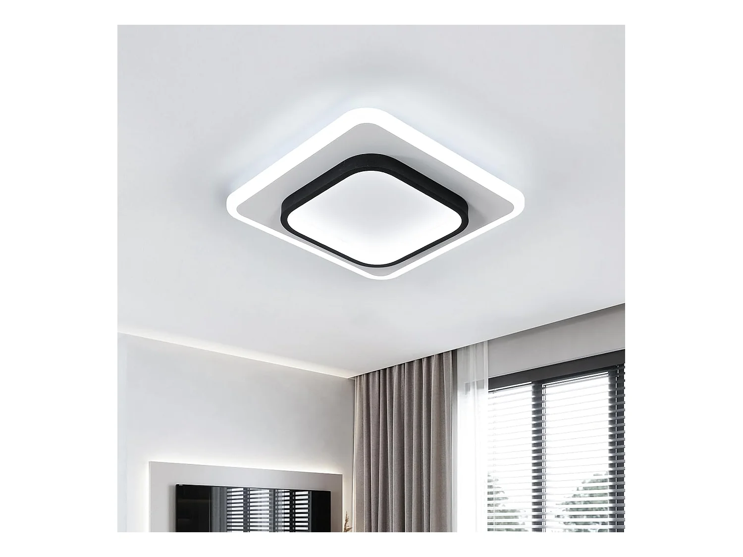Plafonnier LED Moderne 30W 3375LM Carré Acrylique Noir  Luminaire Élégant pour Salon Chambre Cuisine Couloir 30CM（Lumière Blanche Froide 6500K）