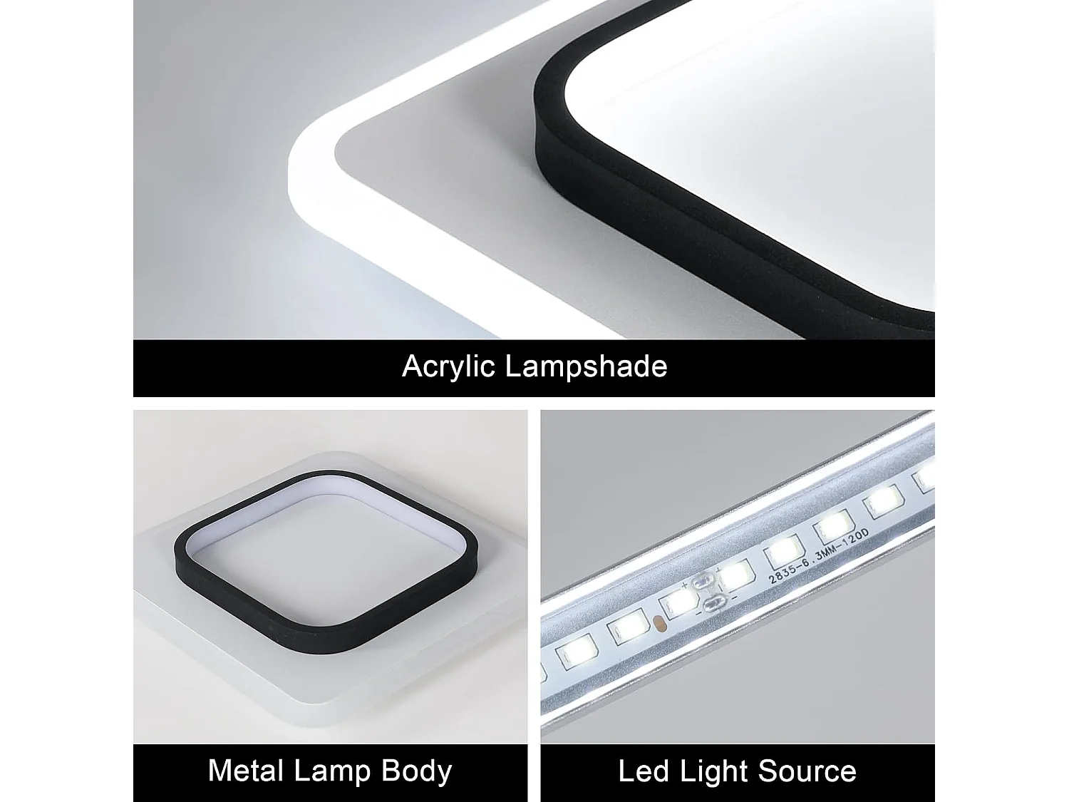 Plafonnier LED Moderne 30W 3375LM Carré Acrylique Noir  Luminaire Élégant pour Salon Chambre Cuisine Couloir 30CM（Lumière Blanche Froide 6500K）