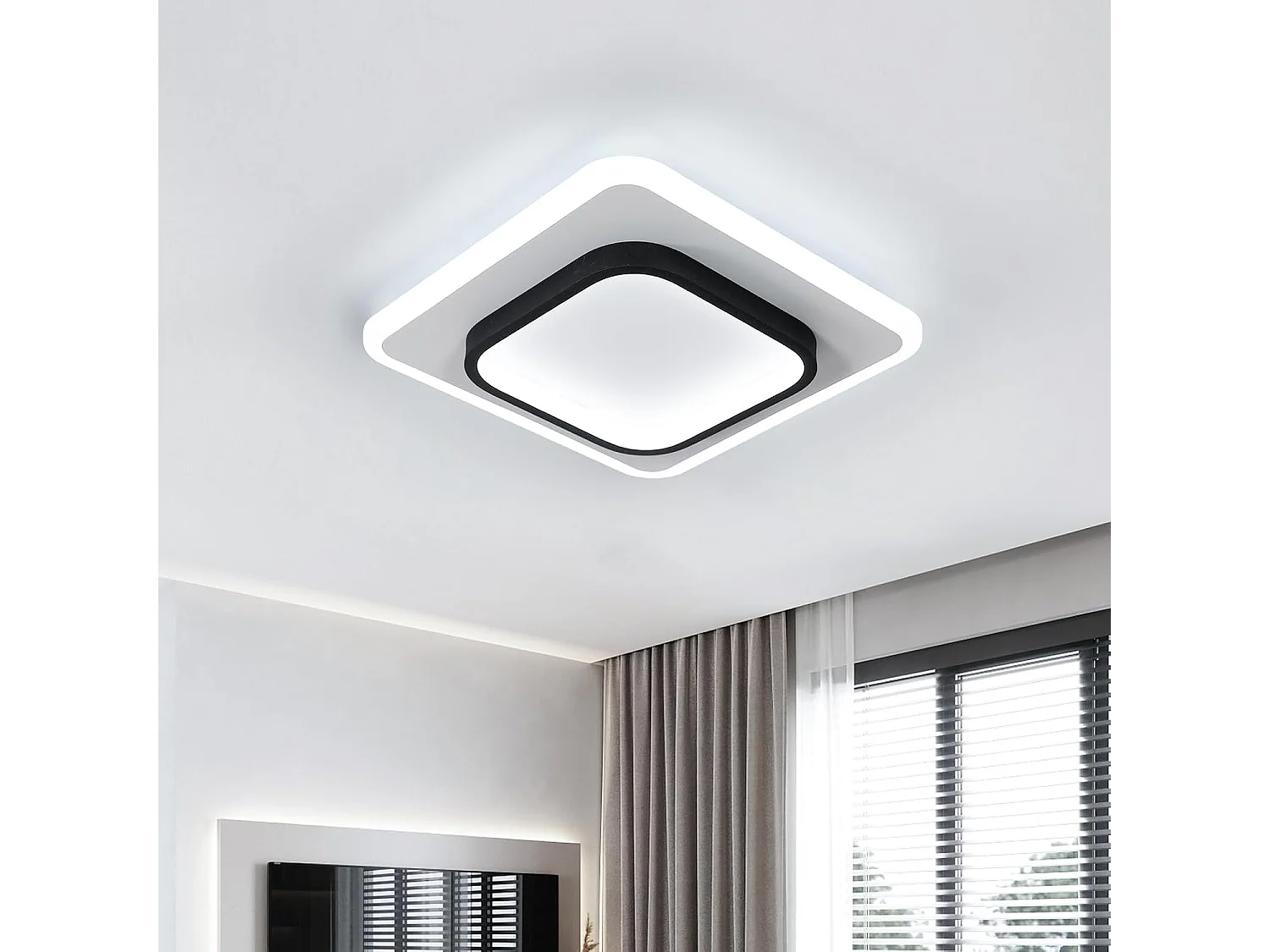 Plafonnier LED Moderne 30W 3375LM Carré Acrylique Noir  Luminaire Élégant pour Salon Chambre Cuisine Couloir 30CM（Lumière Blanche Froide 6500K）