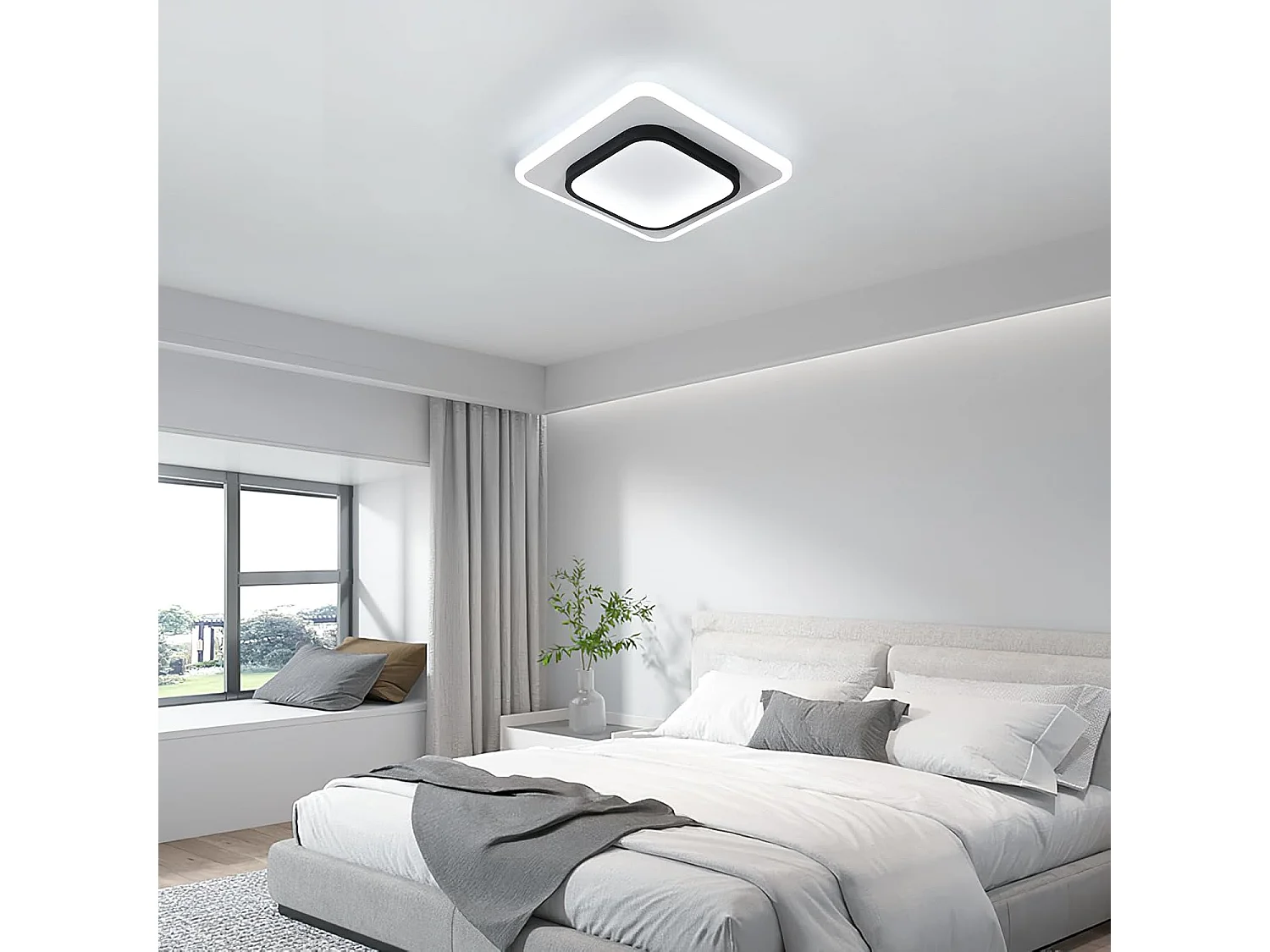 Plafonnier LED Moderne 30W 3375LM Carré Acrylique Noir  Luminaire Élégant pour Salon Chambre Cuisine Couloir 30CM（Lumière Blanche Froide 6500K）