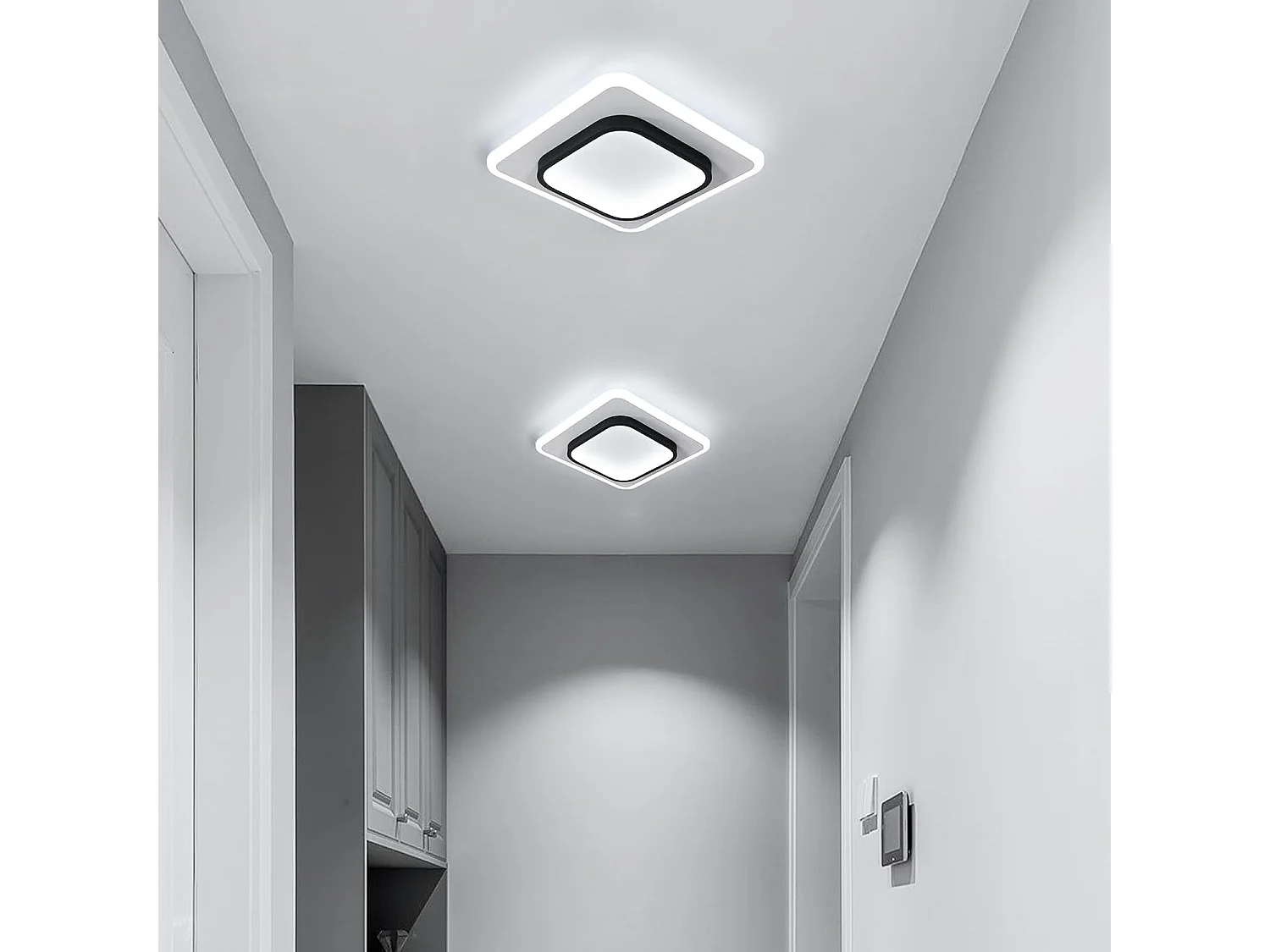 Plafonnier LED Moderne 30W 3375LM Carré Acrylique Noir  Luminaire Élégant pour Salon Chambre Cuisine Couloir 30CM（Lumière Blanche Froide 6500K）