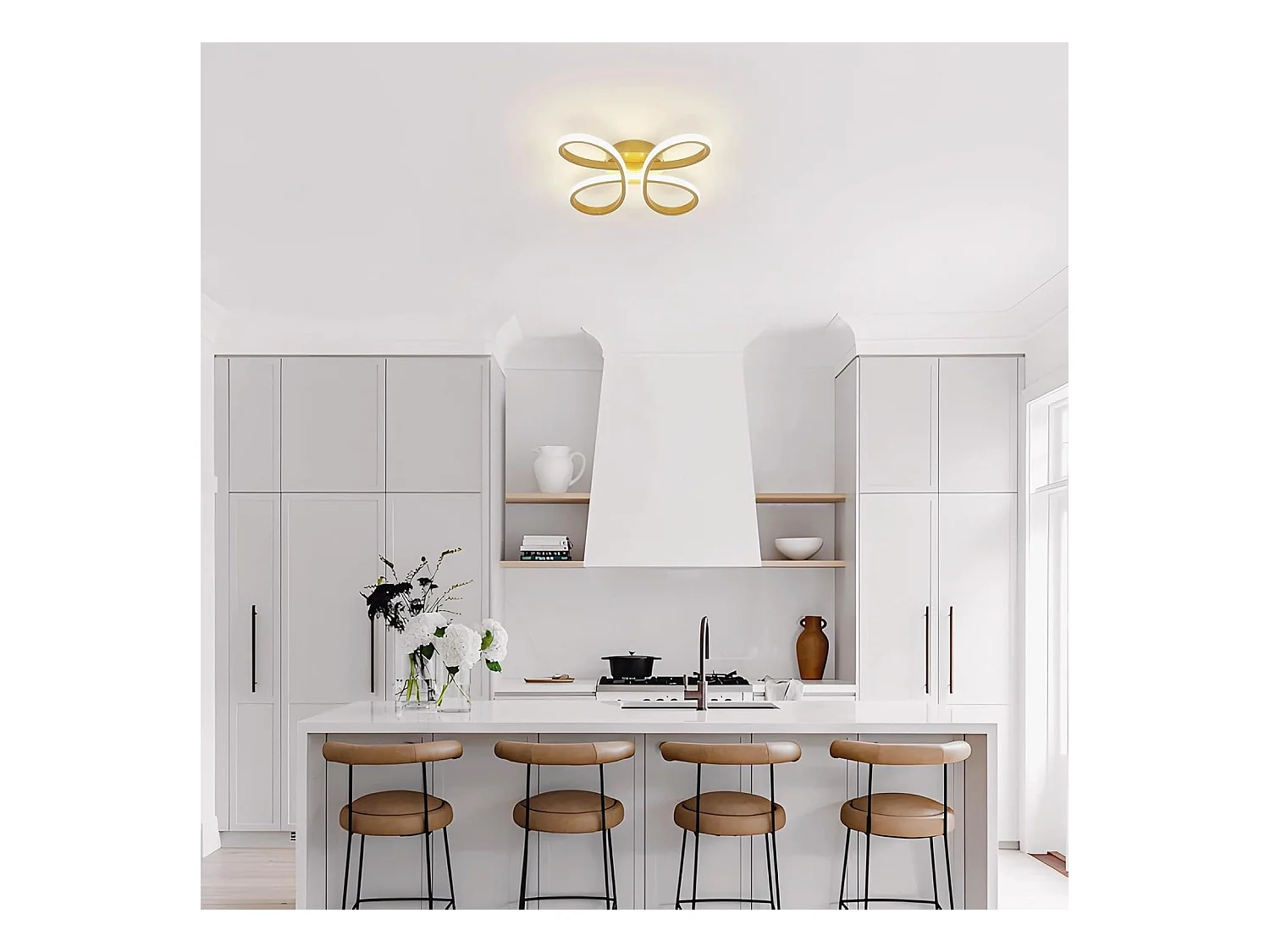 Plafonnier LED Moderne, 30W 3375LM 30cm Lampe de Plafond, Luminaire Plafonnier LED pour Chambre salon, Salle à manger Cuisine, Lumière Neutre 4500K, Or