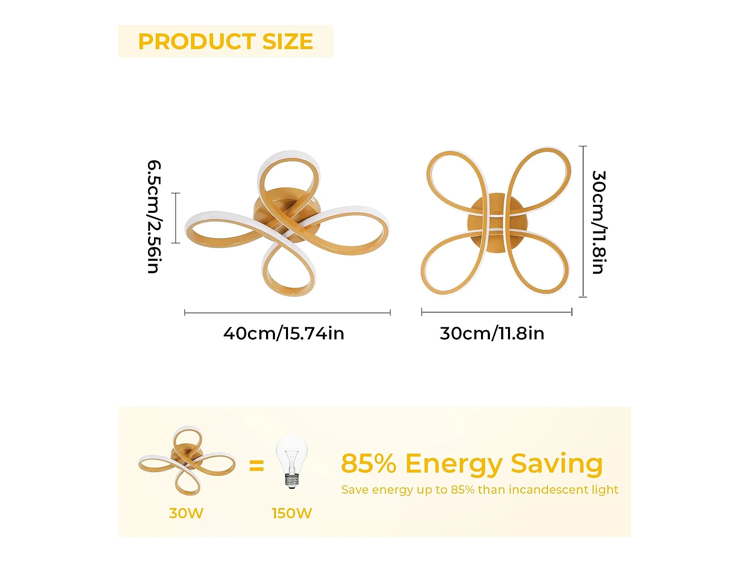 Plafonnier LED Moderne, 30W 3375LM 30cm Lampe de Plafond, Luminaire Plafonnier LED pour Chambre salon, Salle à manger Cuisine, Lumière Neutre 4500K, Or