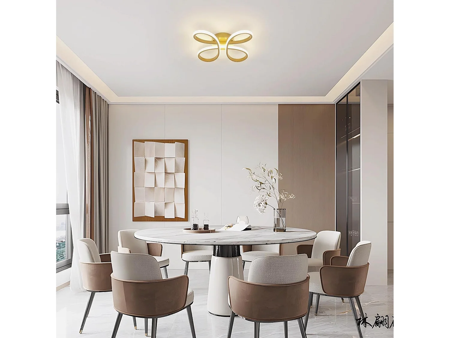 Plafonnier LED Moderne, 30W 3375LM 30cm Lampe de Plafond, Luminaire Plafonnier LED pour Chambre salon, Salle à manger Cuisine, Lumière Neutre 4500K, Or