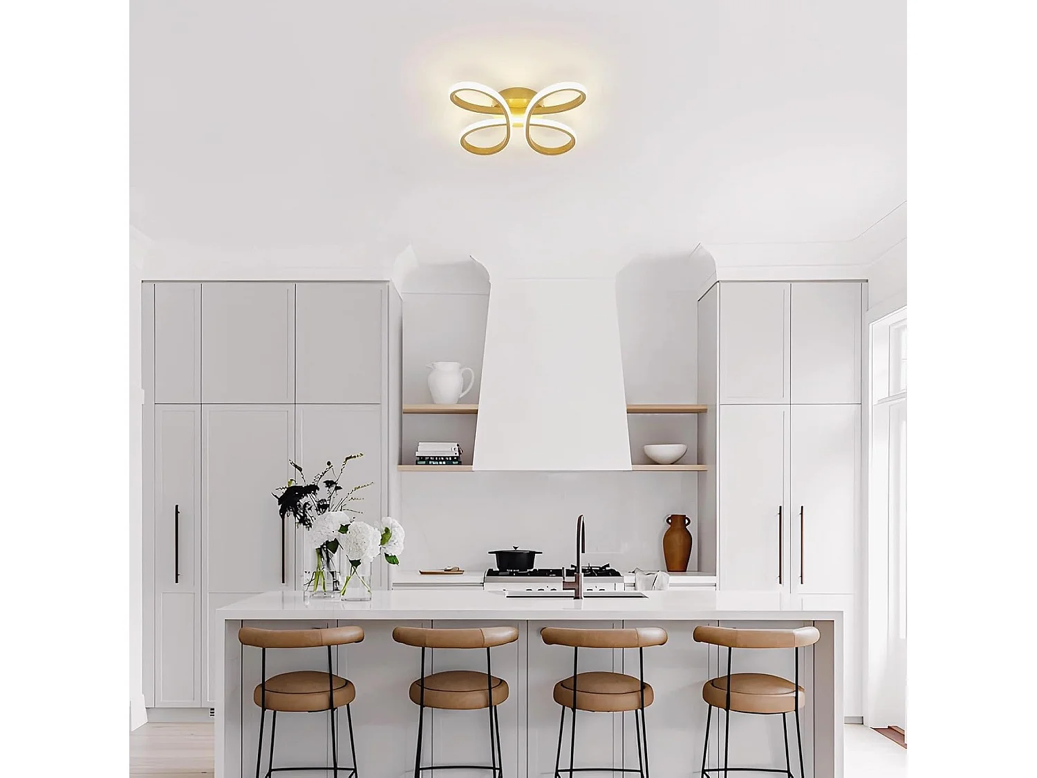 Plafonnier LED Moderne, 30W 3375LM 30cm Lampe de Plafond, Luminaire Plafonnier LED pour Chambre salon, Salle à manger Cuisine, Lumière Neutre 4500K, Or