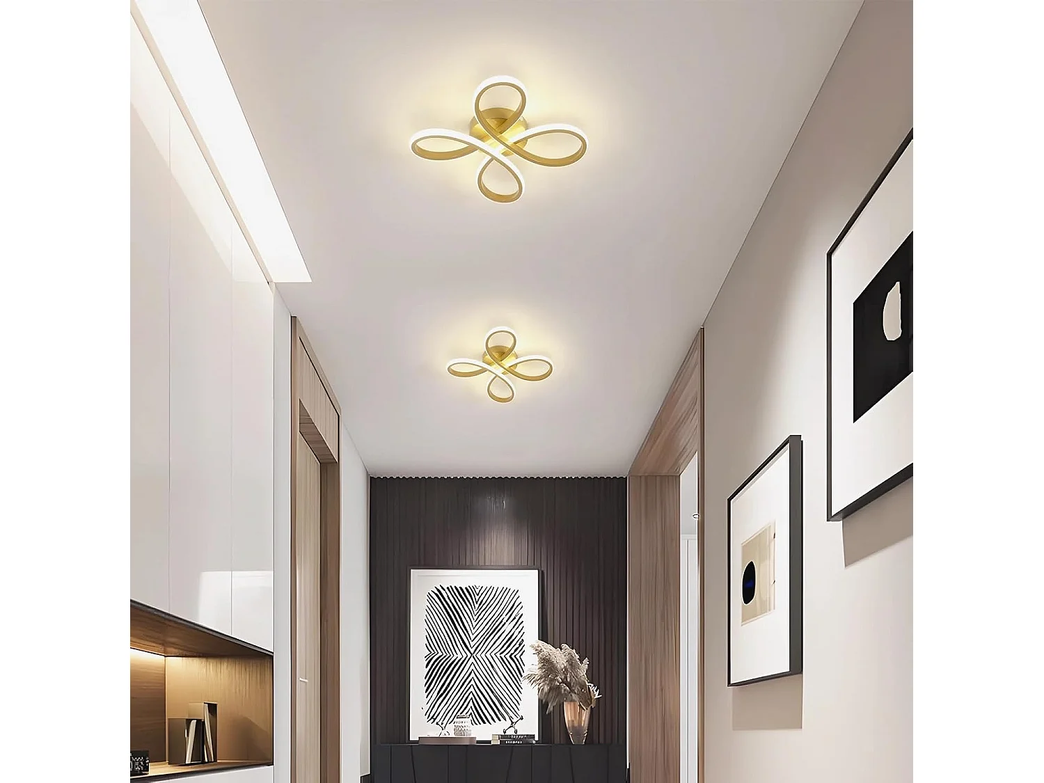 Plafonnier LED Moderne, 30W 3375LM 30cm Lampe de Plafond, Luminaire Plafonnier LED pour Chambre salon, Salle à manger Cuisine, Lumière Neutre 4500K, Or