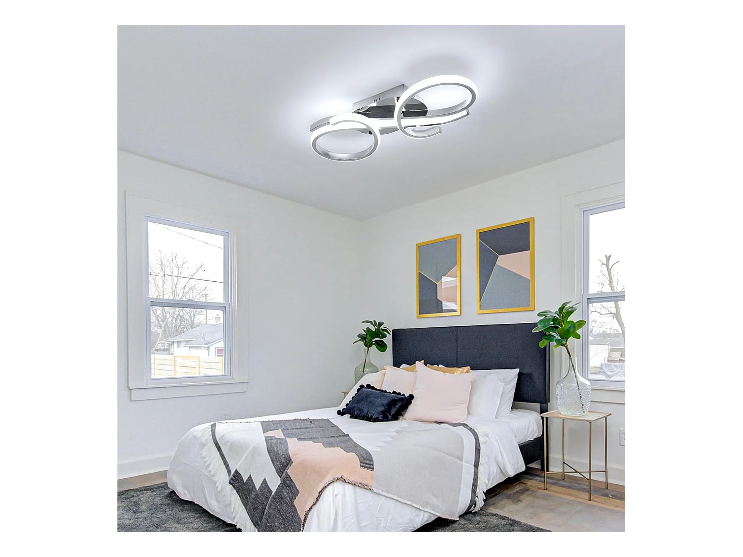 Plafonnier LED Moderne, 36W Lampe de Plafond 6500K Lumière Blanche Froide, Luminaire Plafonnier Design Mode pour Salon, Chambre, Salle à Manger (Chromé)