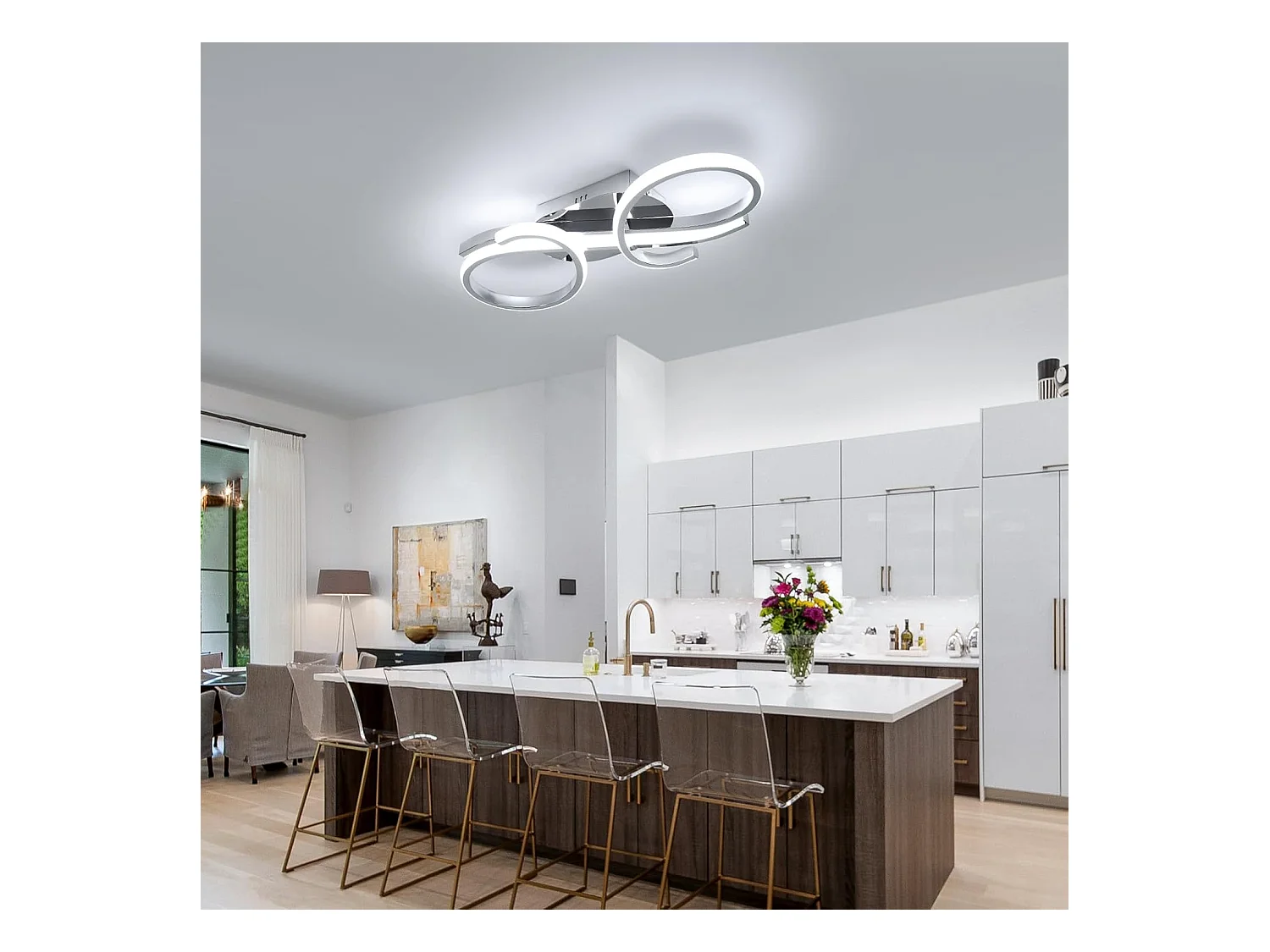 Plafonnier LED Moderne, 36W Lampe de Plafond 6500K Lumière Blanche Froide, Luminaire Plafonnier Design Mode pour Salon, Chambre, Salle à Manger (Chromé)