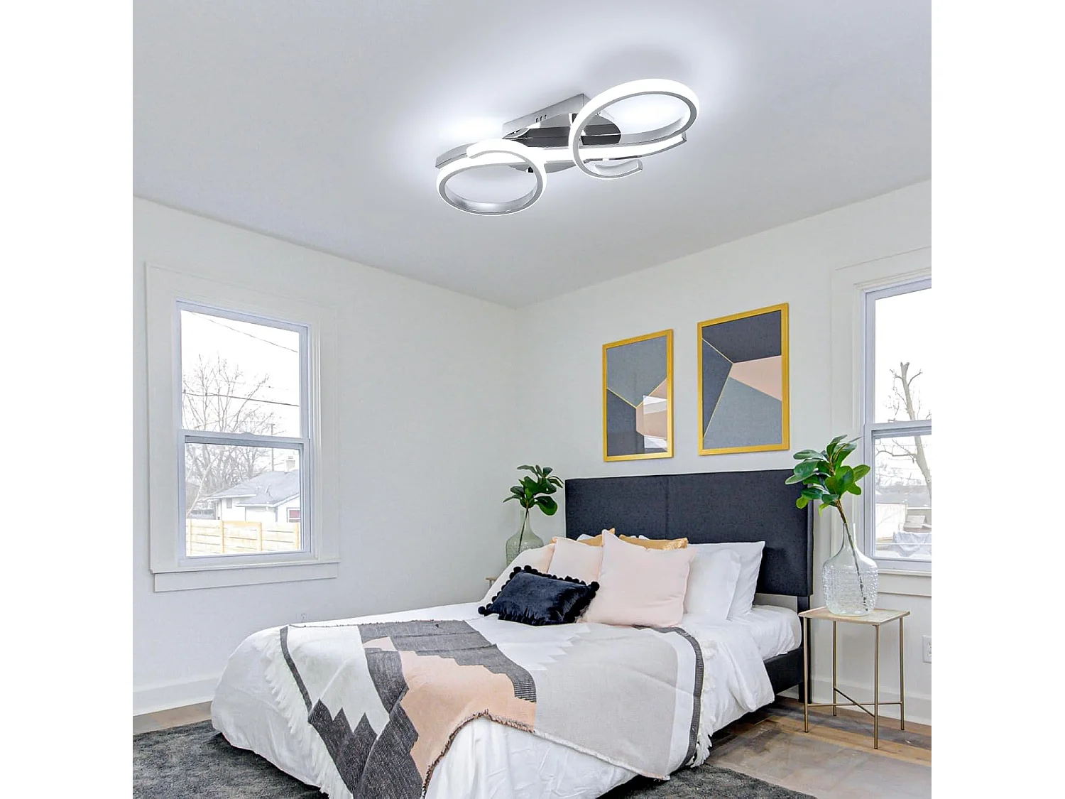 Plafonnier LED Moderne, 36W Lampe de Plafond 6500K Lumière Blanche Froide, Luminaire Plafonnier Design Mode pour Salon, Chambre, Salle à Manger (Chromé)