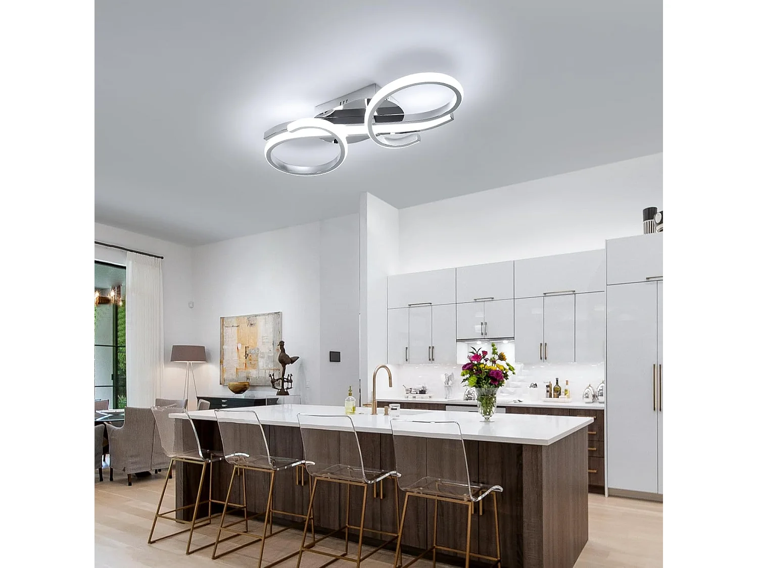 Plafonnier LED Moderne, 36W Lampe de Plafond 6500K Lumière Blanche Froide, Luminaire Plafonnier Design Mode pour Salon, Chambre, Salle à Manger (Chromé)