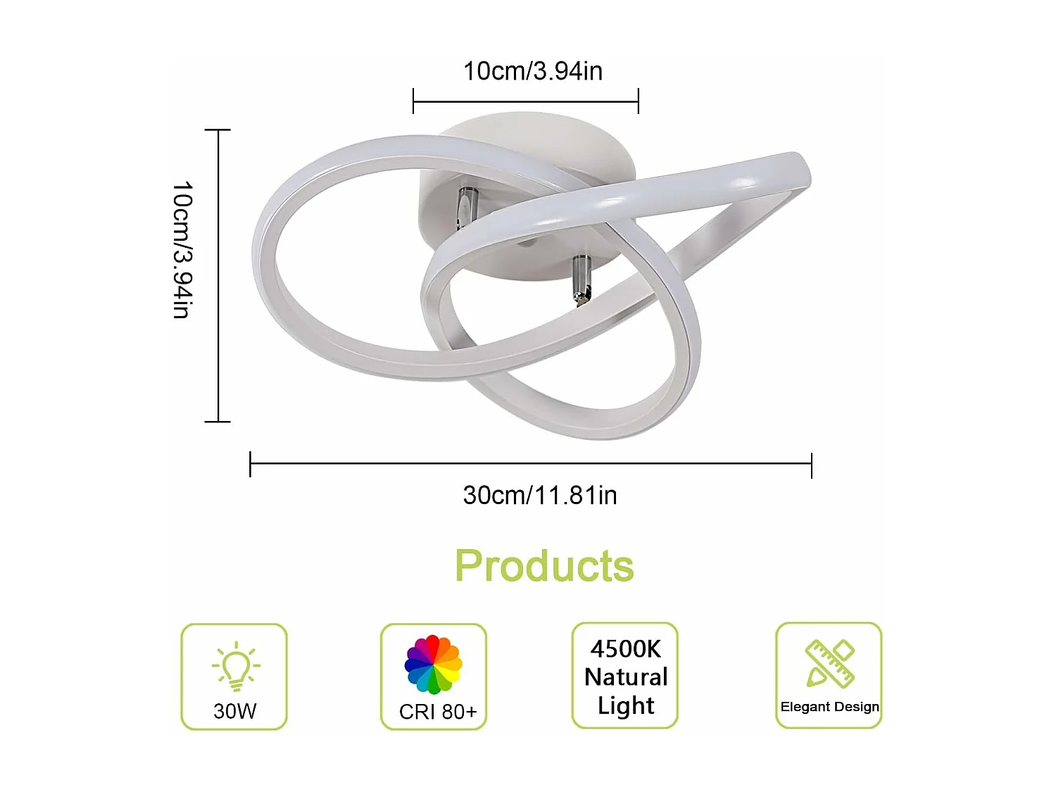 Plafonnier Led Moderne, 30W 3300LM Luminaire Plafonnier Led, Blanc Lampe de Plafond en Acrylique pour Salon, Chambre, Salle à Manger, Lumière Naturelle 4500K