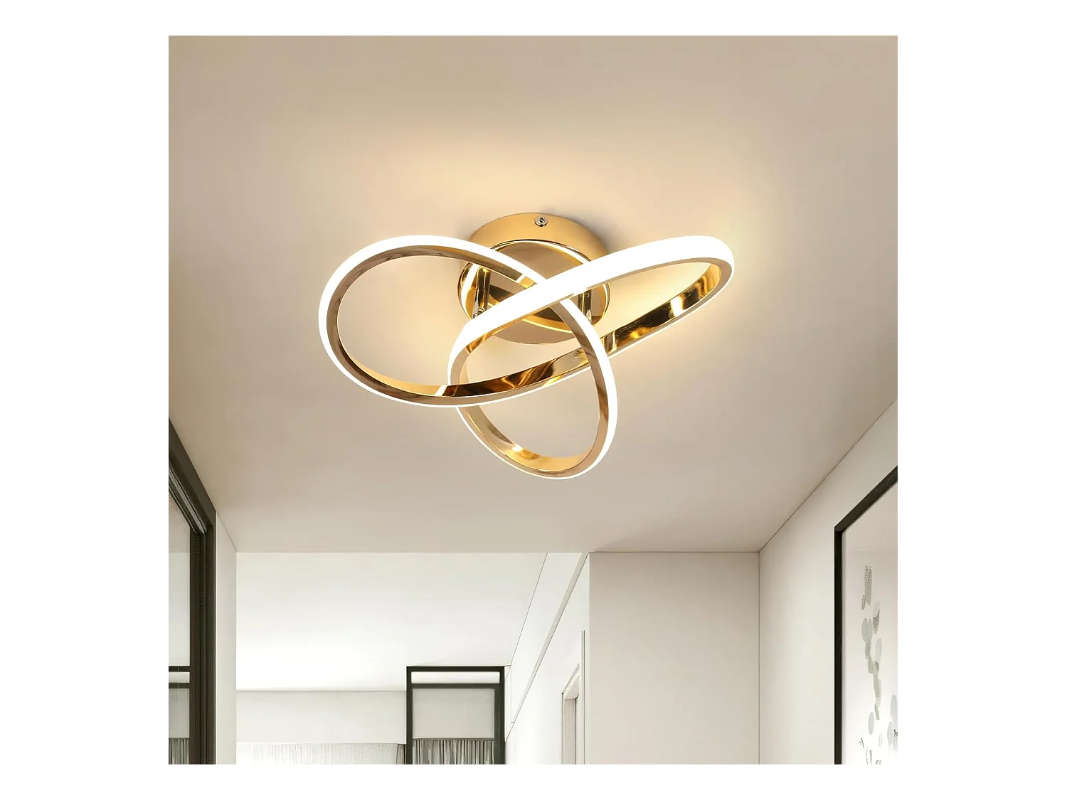 Lustre LED Plafonnier, Luminaire Plafonnier LED Moderne 30W 3375LM, Luminaire Plafonnier Or pour Chambre Salon Cuisine Couloir, Lumière Blanche Naturelle 4500K