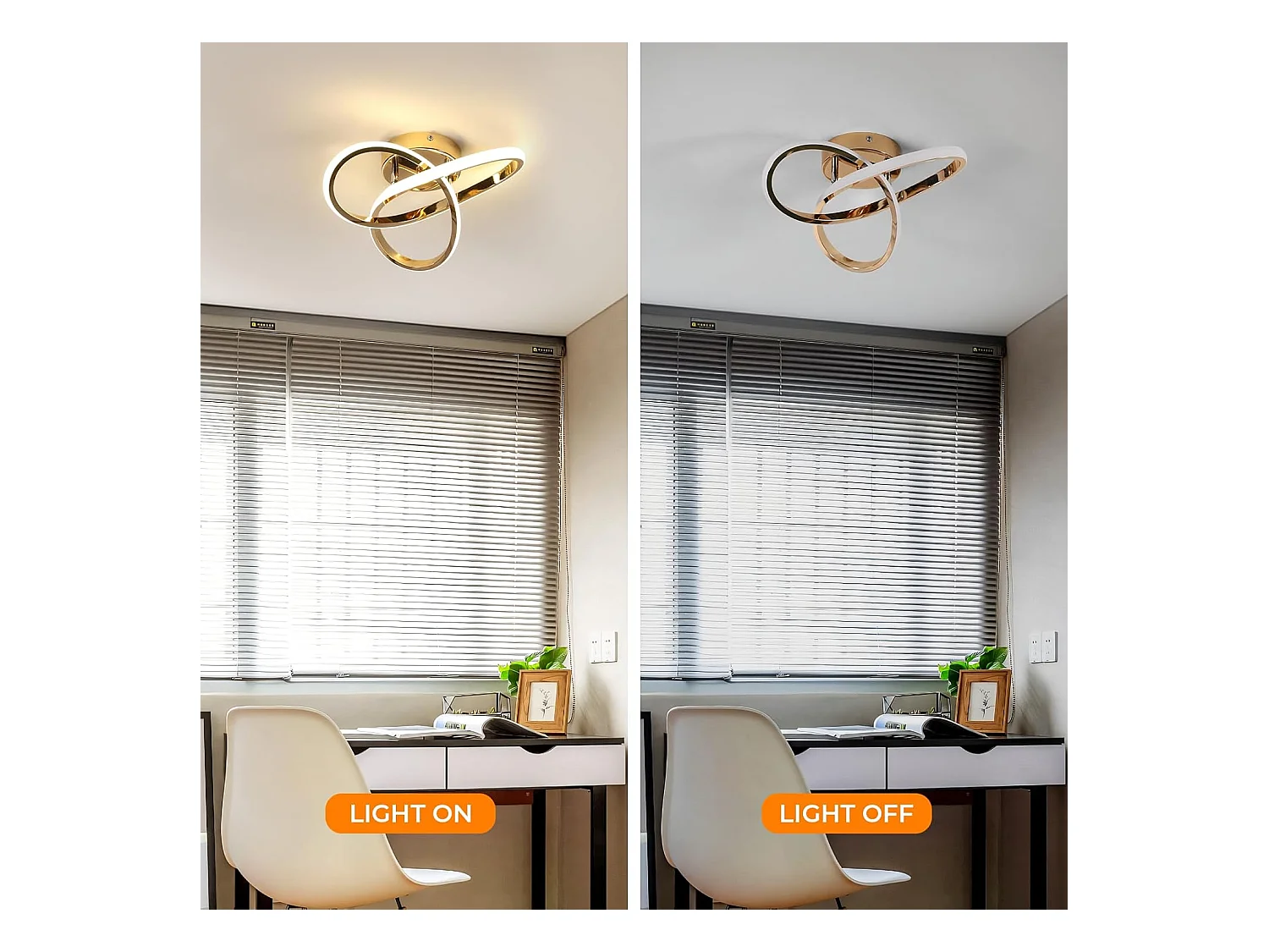 Lustre LED Plafonnier, Luminaire Plafonnier LED Moderne 30W 3375LM, Luminaire Plafonnier Or pour Chambre Salon Cuisine Couloir, Lumière Blanche Naturelle 4500K