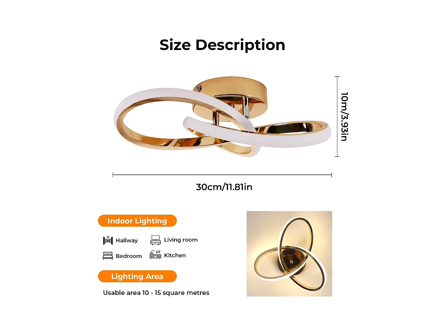 Lustre LED Plafonnier, Luminaire Plafonnier LED Moderne 30W 3375LM, Luminaire Plafonnier Or pour Chambre Salon Cuisine Couloir, Lumière Blanche Naturelle 4500K