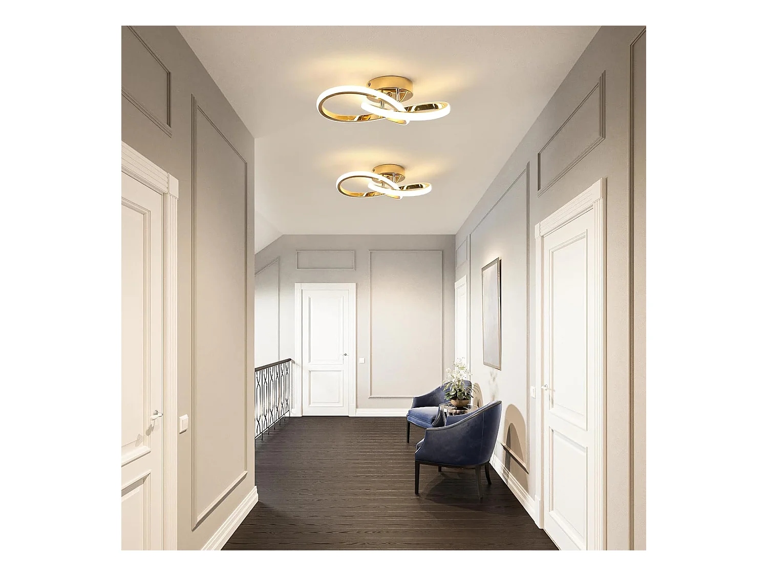 Lustre LED Plafonnier, Luminaire Plafonnier LED Moderne 30W 3375LM, Luminaire Plafonnier Or pour Chambre Salon Cuisine Couloir, Lumière Blanche Naturelle 4500K