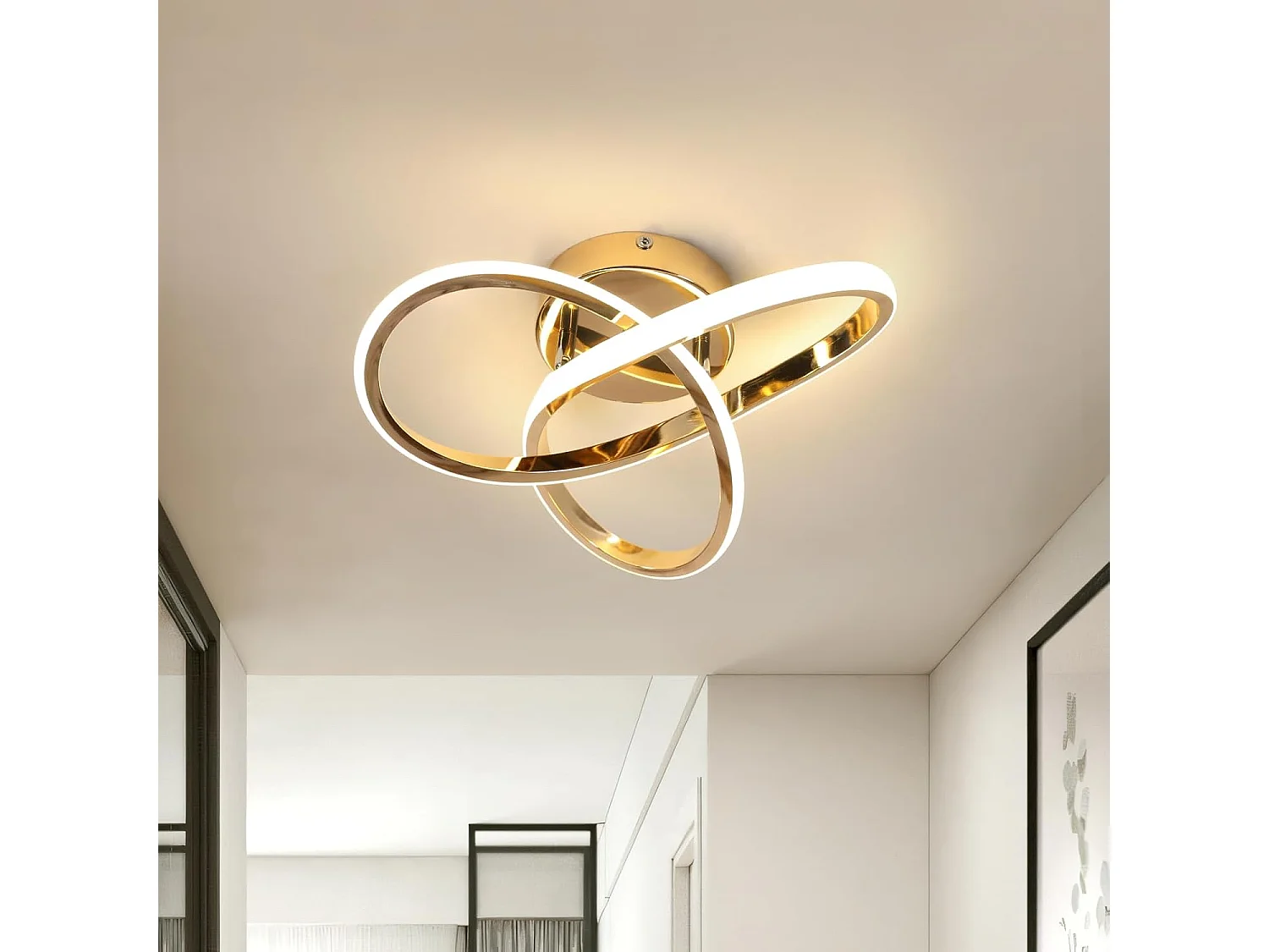 Lustre LED Plafonnier, Luminaire Plafonnier LED Moderne 30W 3375LM, Luminaire Plafonnier Or pour Chambre Salon Cuisine Couloir, Lumière Blanche Naturelle 4500K