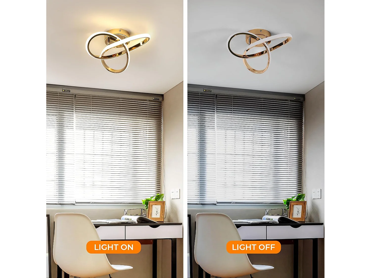 Lustre LED Plafonnier, Luminaire Plafonnier LED Moderne 30W 3375LM, Luminaire Plafonnier Or pour Chambre Salon Cuisine Couloir, Lumière Blanche Naturelle 4500K