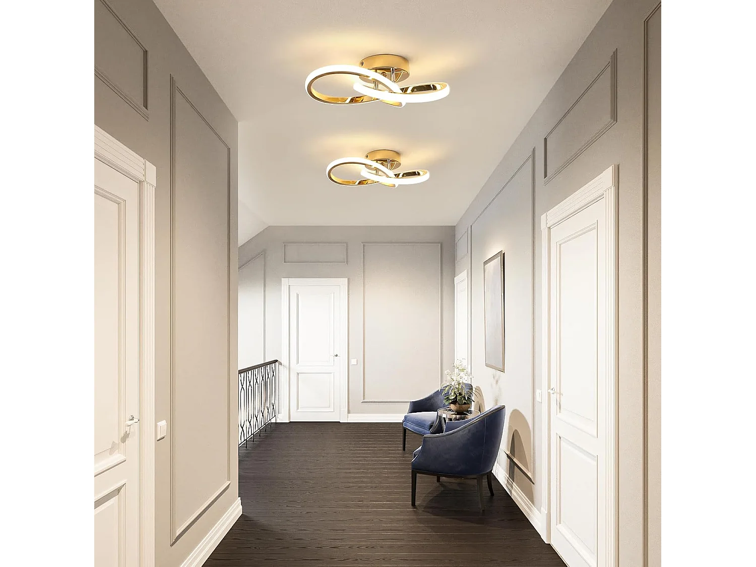 Lustre LED Plafonnier, Luminaire Plafonnier LED Moderne 30W 3375LM, Luminaire Plafonnier Or pour Chambre Salon Cuisine Couloir, Lumière Blanche Naturelle 4500K