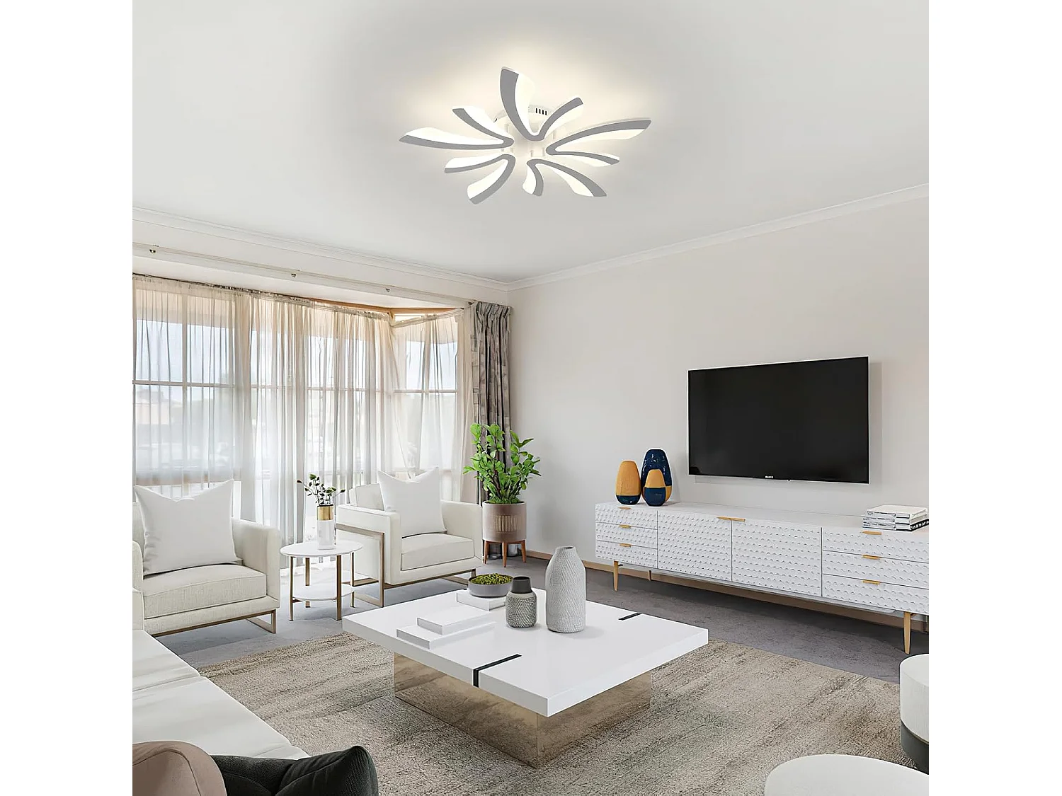 Plafonnier LED, 50W 5625LM Lampe de Plafond, Moderne Luminaire Plafonnier pour Salon, Chambre à Coucher, 70cm, Lumière Naturelle 4500K, Blanc