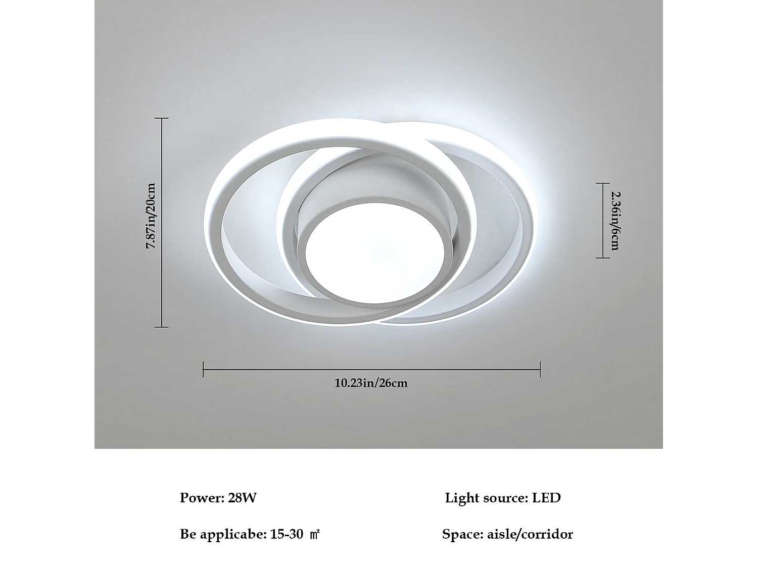 Plafonnier LED circulaire, Luminaire plafond moderne 32W 2400LM, Lustre acrylique intérieur pour couloir cuisine salon chambre, lumière blanche 6000K 12cm