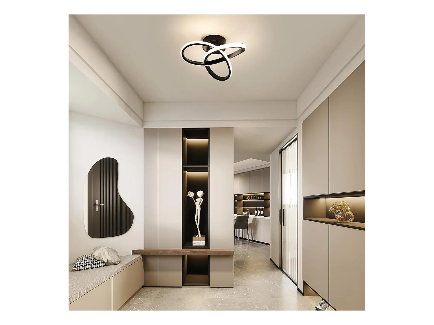 Plafonnier LED Noir en Forme de Fleur 22W 2500LM - Lumière Naturelle 4500K pour Chambre, Cuisine, Balcon