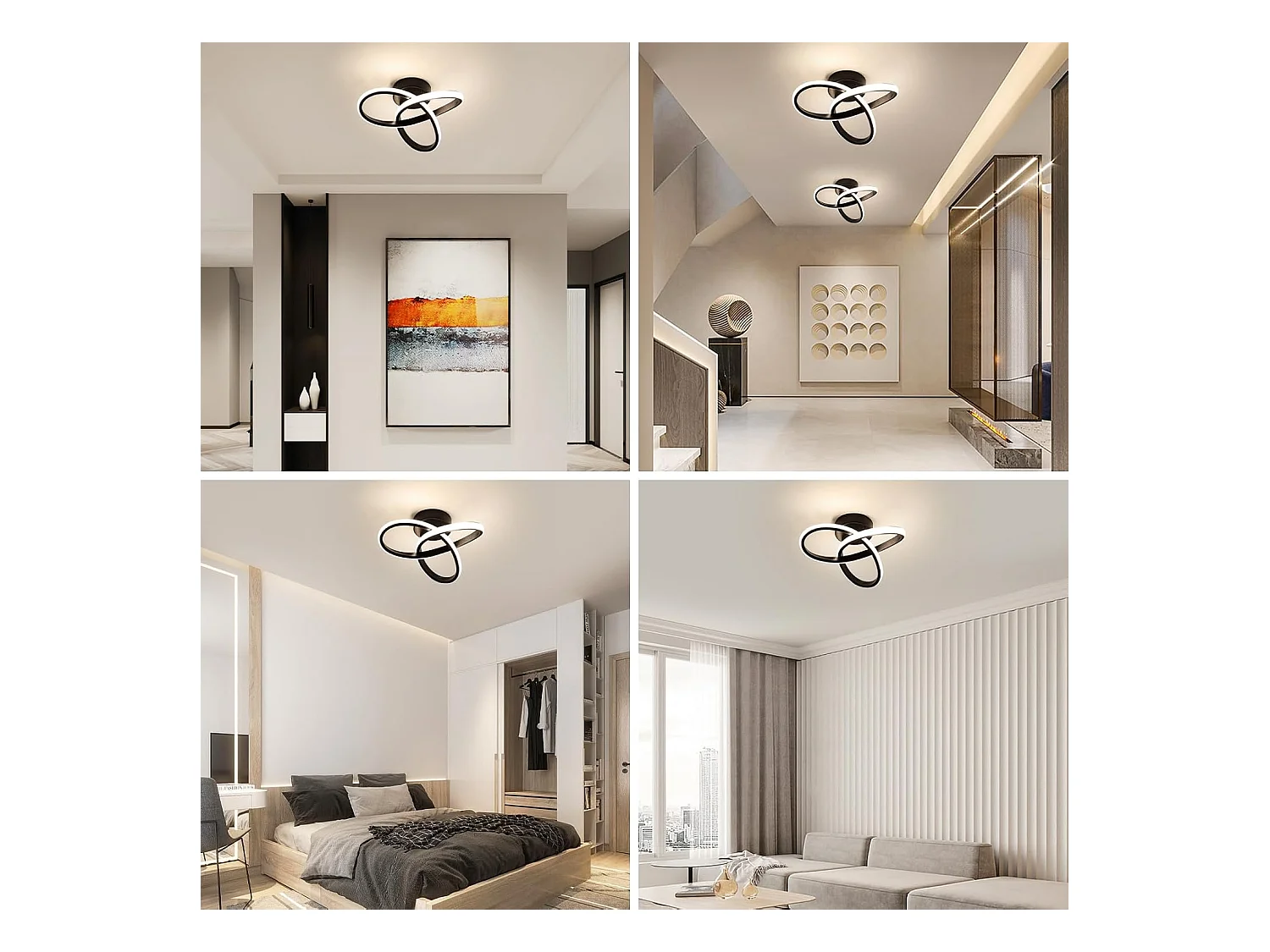 Plafonnier LED Noir en Forme de Fleur 22W 2500LM - Lumière Naturelle 4500K pour Chambre, Cuisine, Balcon