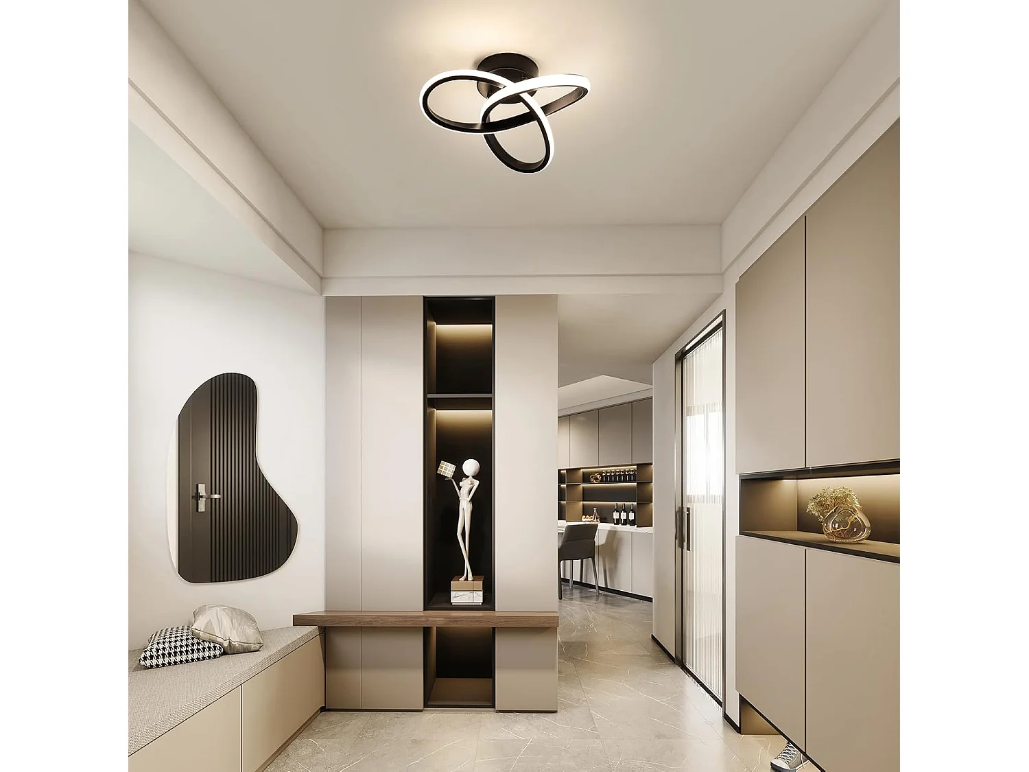 Plafonnier LED Noir en Forme de Fleur 22W 2500LM - Lumière Naturelle 4500K pour Chambre, Cuisine, Balcon